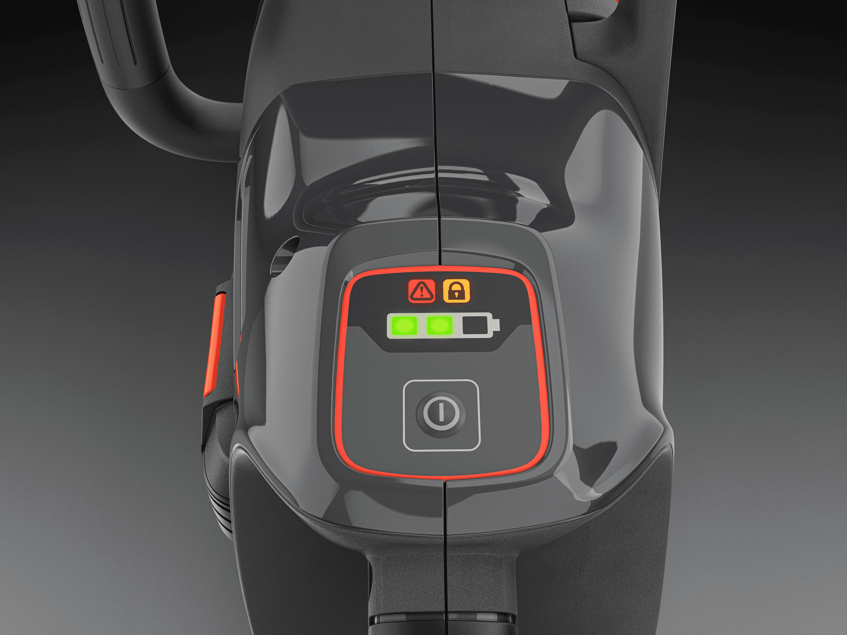 Thanks to the smart digital user interface, you can turn the motor on and off with just a push of a button, and easily view the battery status, activated chain brake and further indications. image